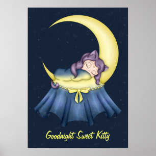 Luna Lullaby Cat die op de maan slapen Poster