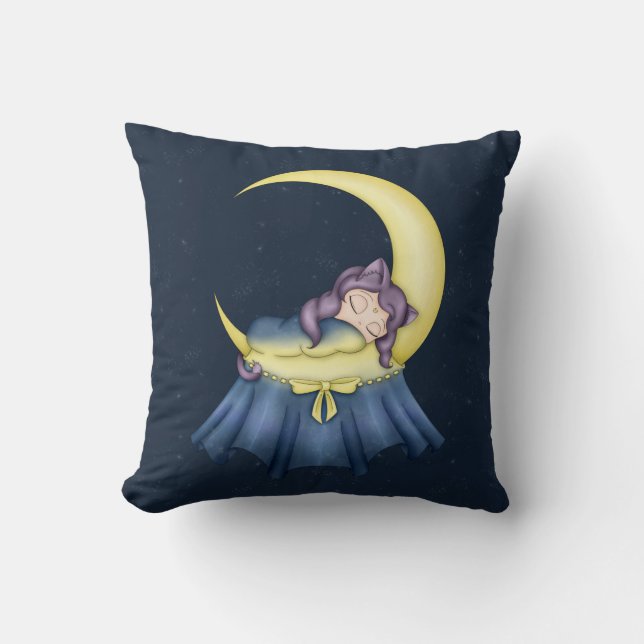 Luna Lullaby Cat Slaapend op de maan Kussen (Voorkant)
