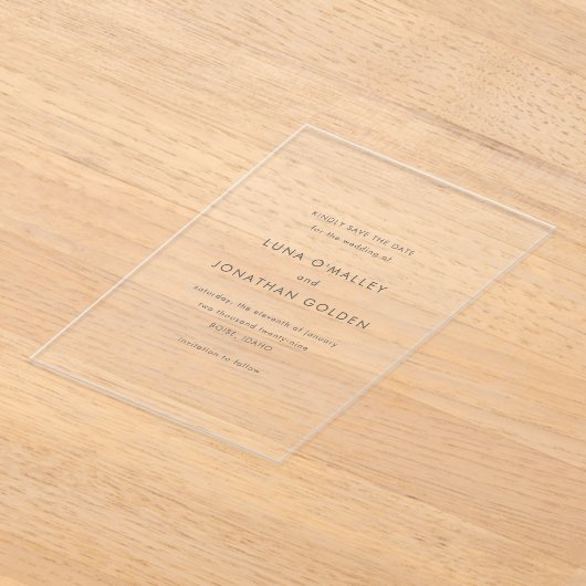Luna Modern Wedding Save the Date Acryl Uitnodigingen (Laagn)