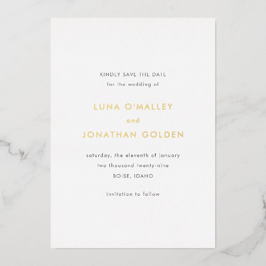 Luna Modern Wedding Save the Date Folie Uitnodiging (Voorkant)