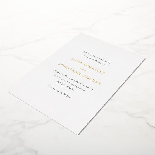 Luna Modern Wedding Save the Date Folie Uitnodiging (Gedraaid)