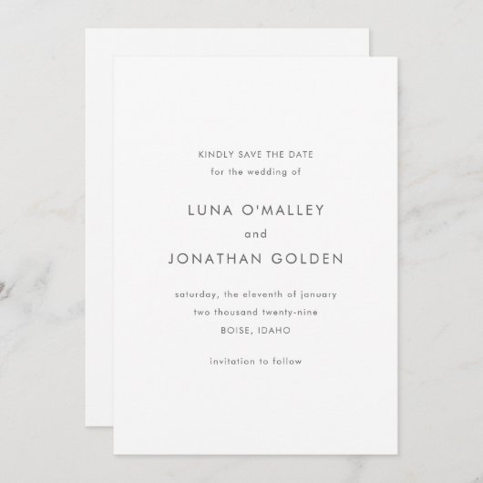 Luna moderne bruiloft save the date (Voorkant / Achterkant)