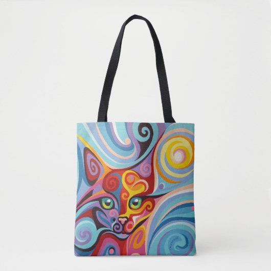 Luna Moon Cat Kat Canvas tas Swirl Spirits Animal (Voorkant)