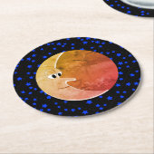 Luna  Moon en Sterren Tekening Ronde Kartonnen Onderzetter (Gebogen)