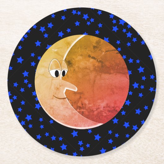 Luna  Moon en Sterren Tekening Ronde Kartonnen Onderzetter (Voorkant)