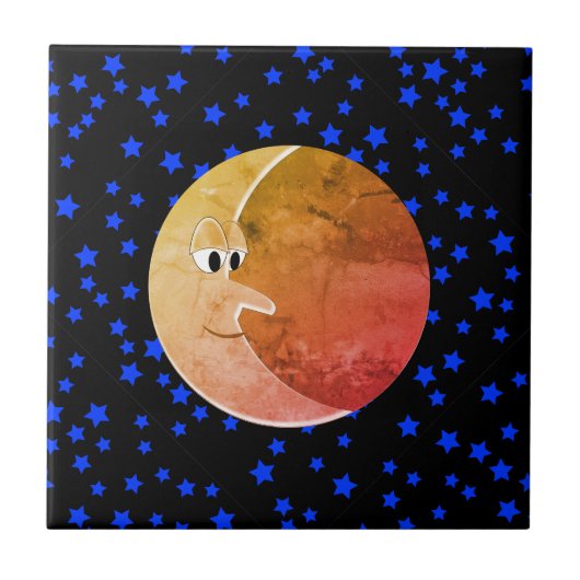 Luna  Moon en Sterren Tekening Tegeltje (Voorkant)