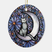 Luna Moon Kat Paarse Daisy Keramisch Ornament (Links)