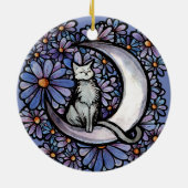 Luna Moon Kat Paarse Daisy Keramisch Ornament (Achterkant)