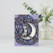 Luna Moon Kat Paarse Madelief Briefkaart (Staand voorkant)