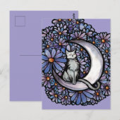 Luna Moon Kat Paarse Madelief Briefkaart (Voorkant / Achterkant)