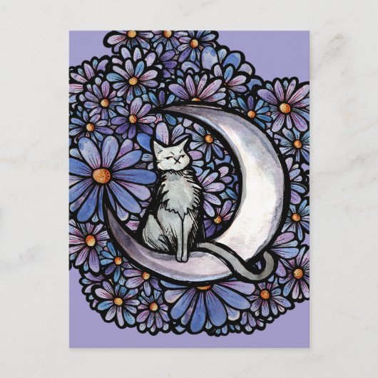 Luna Moon Kat Paarse Madelief Briefkaart (Voorkant)