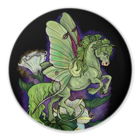 Luna Moonduster Moth Fairy Horse Ceramic Knob. Keramische Knop (Voorkant)