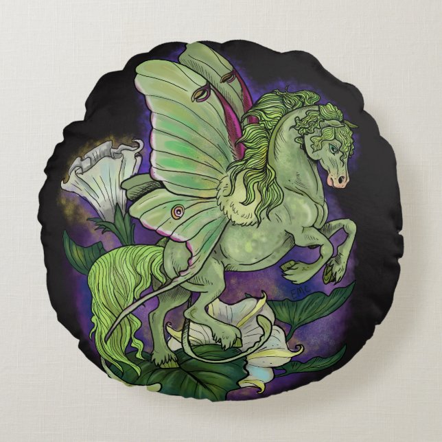 Luna Moonduster Moth Fairy Horse Round Pillow Rond Kussen (Voorkant)