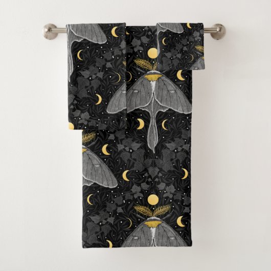 Luna mot, maan fasen en klimop damast patroon bad handdoek (Insitu)