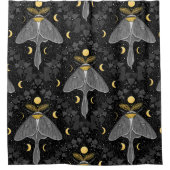 Luna mot, maan fasen en klimop damast patroon douchegordijn (Voorkant)