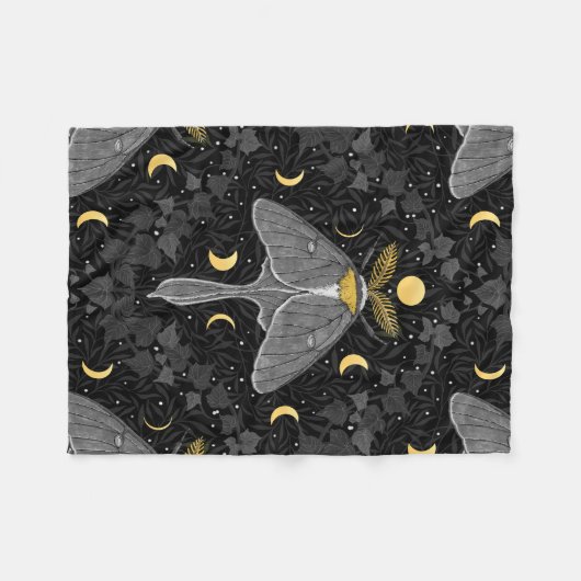 Luna mot, maan fasen en klimop damast patroon fleece deken (Voorkant (Horizontaal))