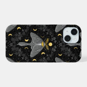 Luna mot, maan fasen en klimop damast patroon iPhone 15 case (Achterkant horizontaal)