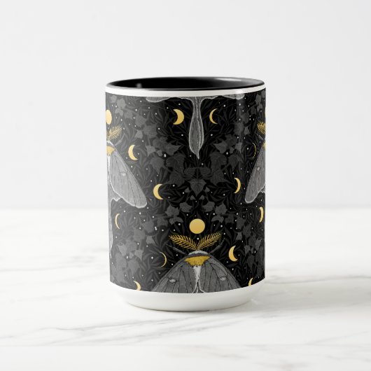 Luna mot, maan fasen en klimop damast patroon mok (Midden)