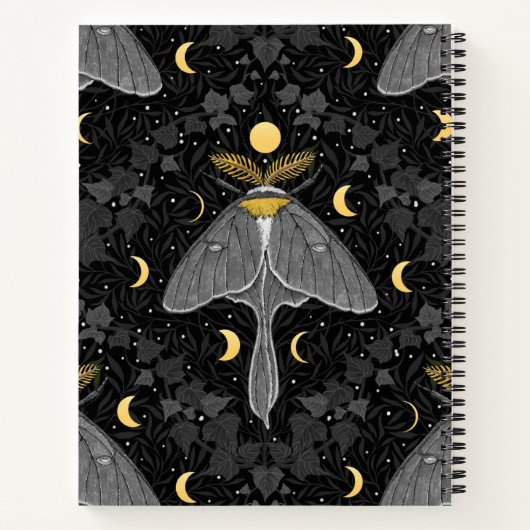 Luna mot, maan fasen en klimop damast patroon notitieboek (Achterkant)