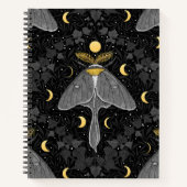 Luna mot, maan fasen en klimop damast patroon notitieboek (Voorkant)