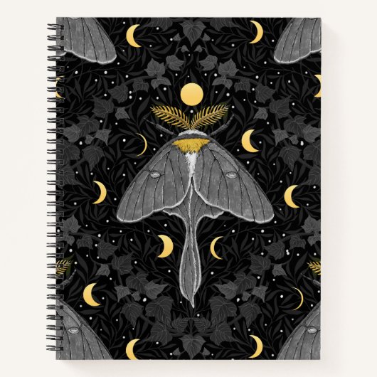 Luna mot, maan fasen en klimop damast patroon notitieboek (Voorkant)