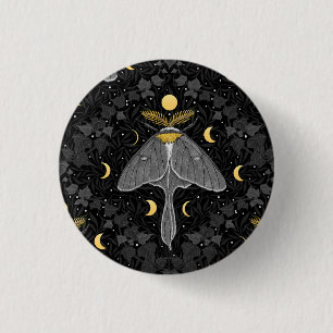 Luna mot, maan fasen en klimop damast patroon ronde button 3,2 cm