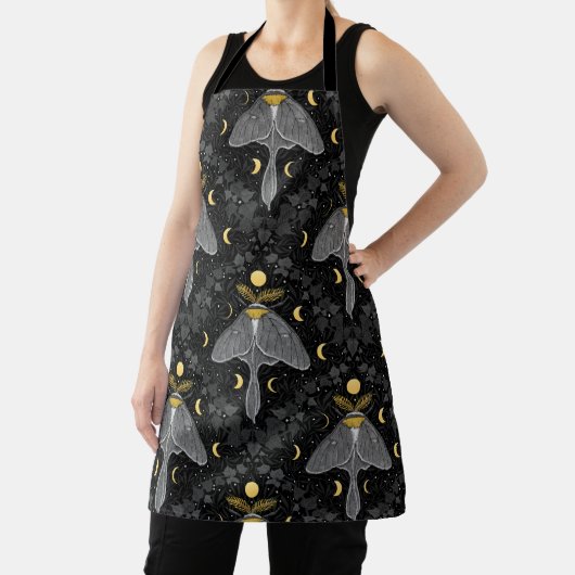 Luna mot, maan fasen en klimop damast patroon schort (Insitu)