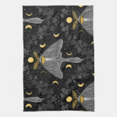 Luna mot, maan fasen en klimop damast patroon theedoek (Verticaal)