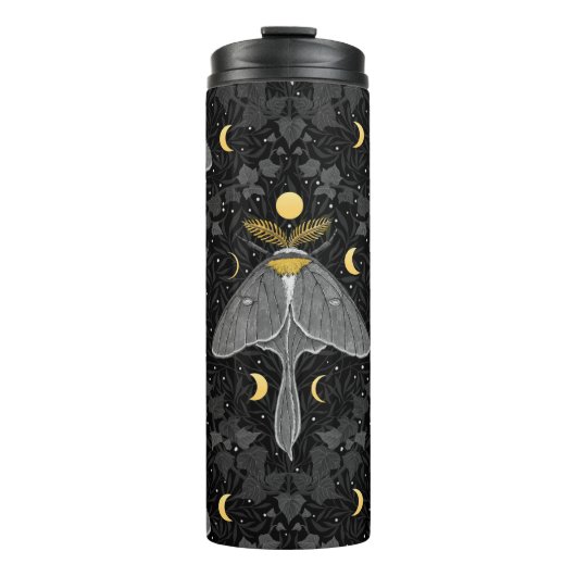 Luna mot, maan fasen en klimop damast patroon thermosbeker (Voorkant)