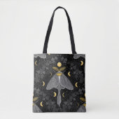 Luna mot, maan fasen en klimop damast patroon tote bag (Voorkant)