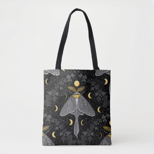 Luna mot, maan fasen en klimop damast patroon tote bag (Voorkant)