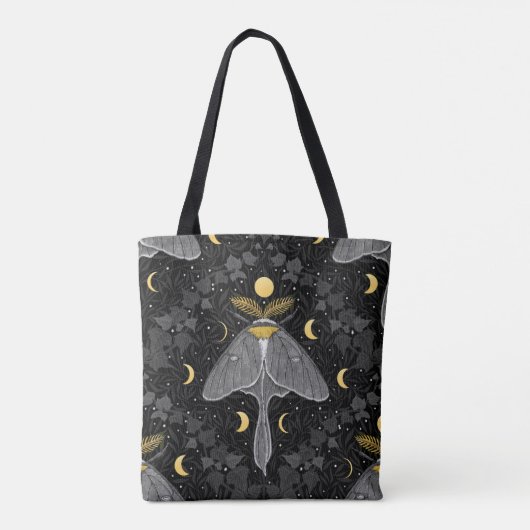 Luna mot, maan fasen en klimop damast patroon tote bag (Achterkant)