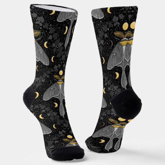 Luna-mot, maanfasen en klimop damast patroon sokken (Gebogen)