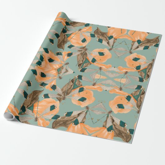 Luna mot vlinder patroon cadeaupapier (Uitgerold)