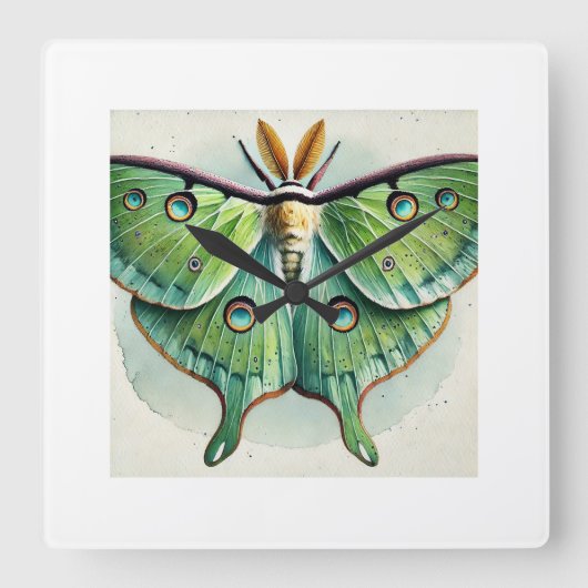 Luna Moth Actias luna 210824IREF215 - Watercolor Vierkante Klok (Voorkant)