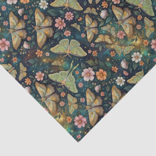 Luna Moth and Moon, Celestial Floral Repeat Tissuepapier (Detail)