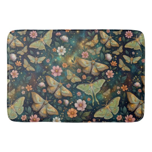 Luna Moth and Moon Phases, Starry Night Flowers Badmat (Voorkant)