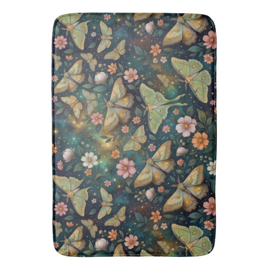 Luna Moth and Moon Phases, Starry Night Flowers Badmat (Voorkant Verticaal)