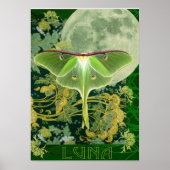 Luna Moth and Moon Poster, Green Nature Collage Poster (Voorkant)