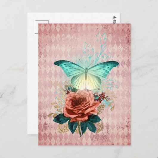 Luna Moth Bouquet Collage Briefkaart (Voorkant / Achterkant)