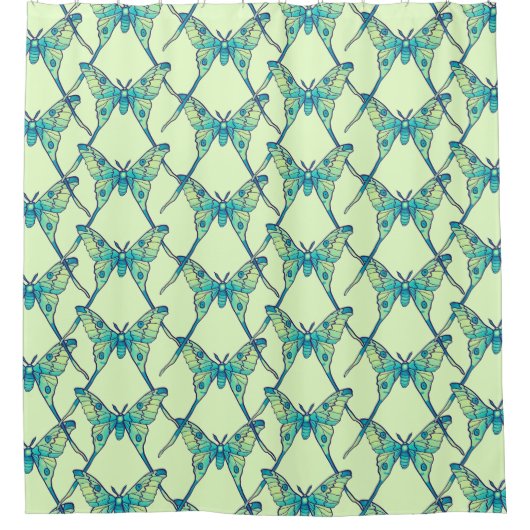 Luna moth butterfly insect blauw groen douchegordijn (Voorkant)