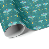 Luna Moth Celestial Moons & Stars Blauwgroen Cadeaupapier (Rol Hoek)