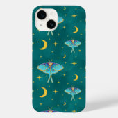 Luna Moth Celestial Moons & Stars Blauwgroen Case-Mate iPhone Case (Achterkant)