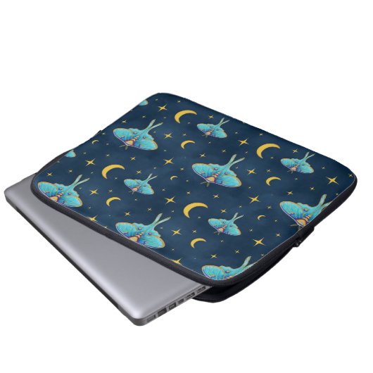 Luna Moth Celestial Moons & Stars Marine Laptop Sleeve (Voorkant onderkant)