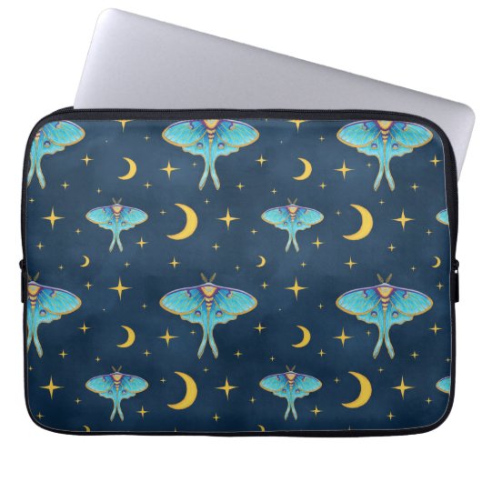Luna Moth Celestial Moons & Stars Marine Laptop Sleeve (Voorkant)