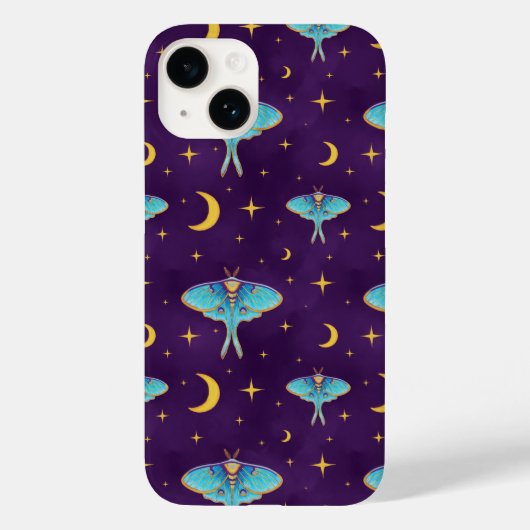 Luna Moth Celestial Moons & Stars Paarse Case-Mate iPhone Case (Achterkant)