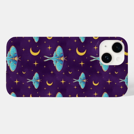 Luna Moth Celestial Moons & Stars Paarse Case-Mate iPhone Case (Achterkant (horizontaal))