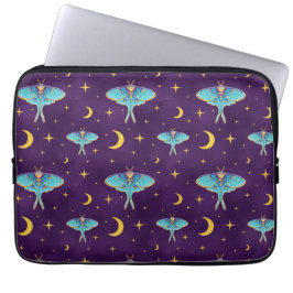 Luna Moth Celestial Moons & Stars Paarse Laptop Sleeve