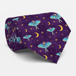 Luna Moth Celestial Moons & Stars Paarse Stropdas
