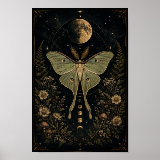 Luna Moth Celestial Poster | Mystieke Maanfasen  (Voorkant)